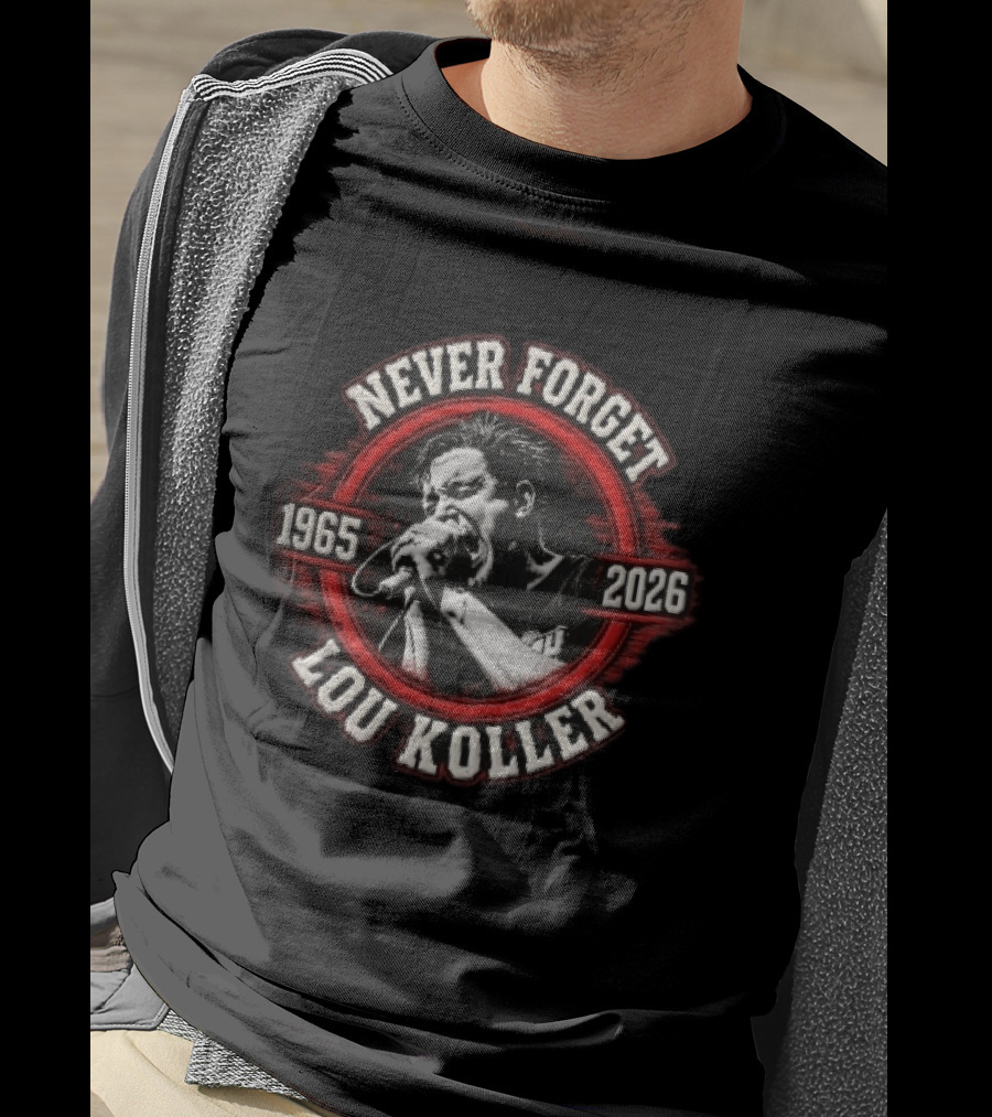 Never Forget Lou Koller 1965 2026 Singer Screaming Microphone Red Frame T-Shirt
