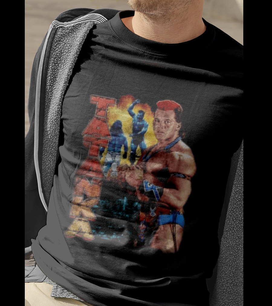 Tatanka Wrestling Legend Muscle Warrior Pose Action T-Shirt