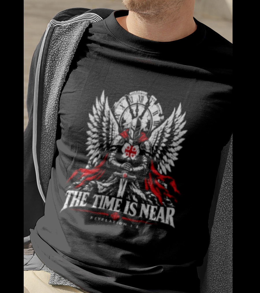 The Time Is Near Revelation 1:3 Winged Cross Knight Templar T-Shirt