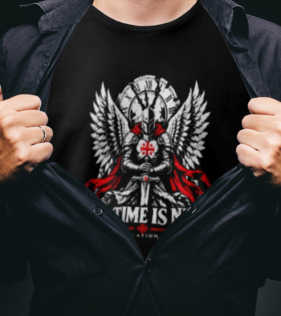 The Time Is Near Revelation 1:3 Winged Cross Knight Templar T-Shirt