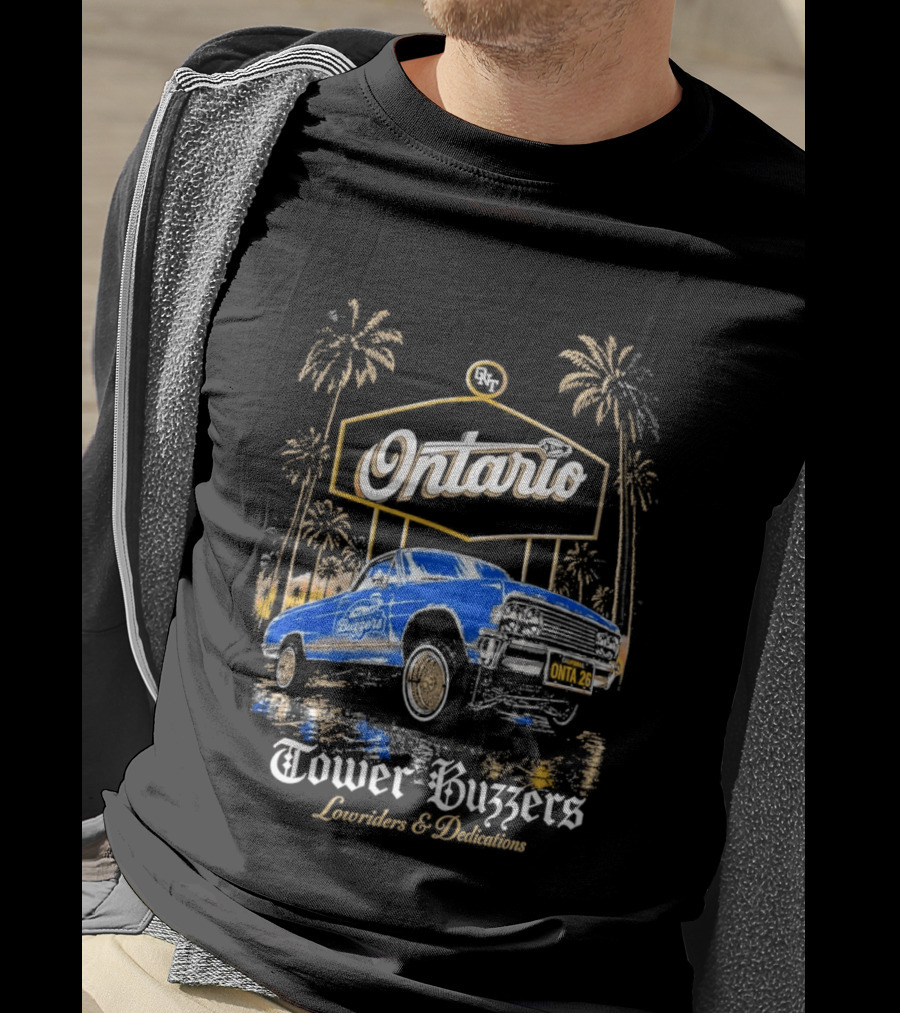 Ontario Tower Buzzers Lowrider Dedication Retro Car Scene T-Shirt