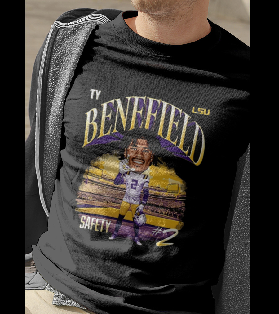 Ty Benefield LSU Football Safety #2 Caricature Stadium T-Shirt