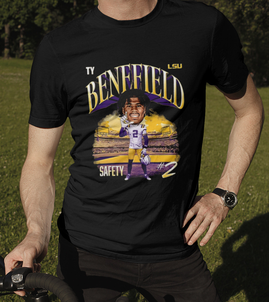Ty Benefield LSU Football Safety #2 Caricature Stadium T-Shirt