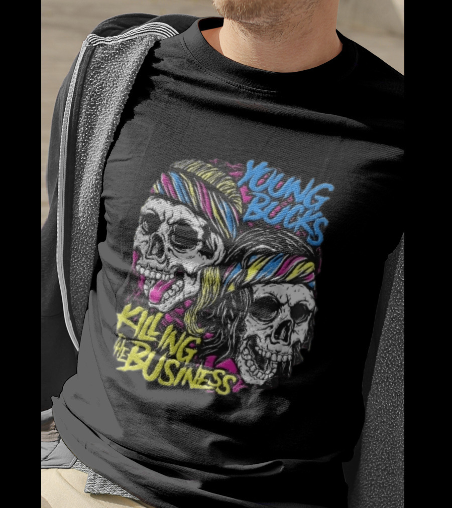Young Bucks Killing The Business Neon Skulls Bandanas T-Shirt
