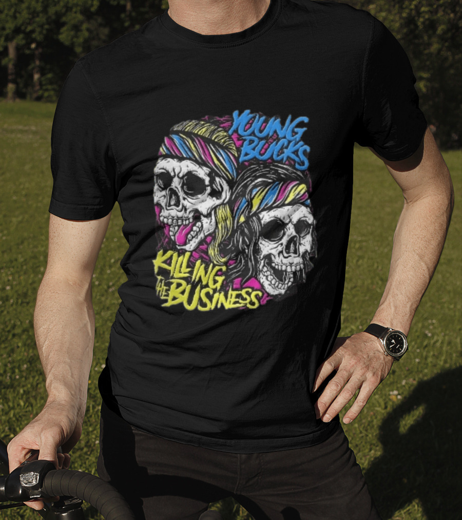 Young Bucks Killing The Business Neon Skulls Bandanas T-Shirt