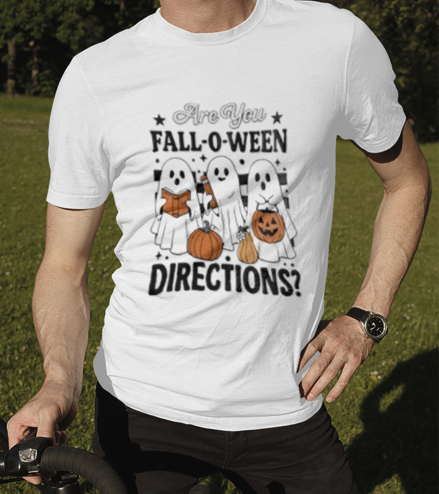 Are You Fall O Ween Directions With Ghosts Reading Books And Pumpkins T-Shirt