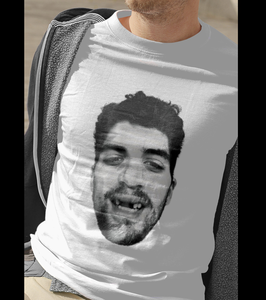 Black White Halftone Bearded Man Missing Front Teeth T-Shirt