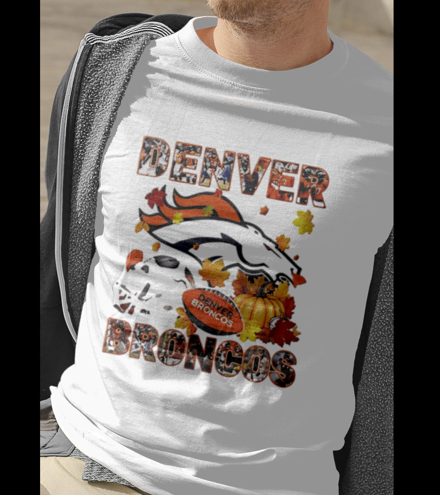 Denver Broncos Football Autumn Fall Leaves Pumpkin Halloween 2026 T-Shirt