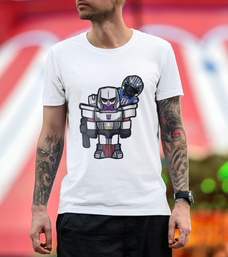 Detroit Lions Chibi Megatron Transformers Cartoon Tape On Mouth Caricature T-Shirt