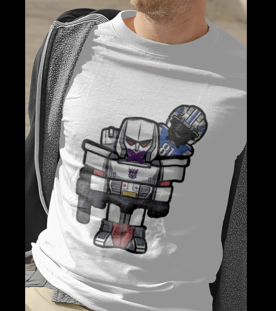 Detroit Lions Chibi Megatron Transformers Cartoon Tape On Mouth Caricature T-Shirt