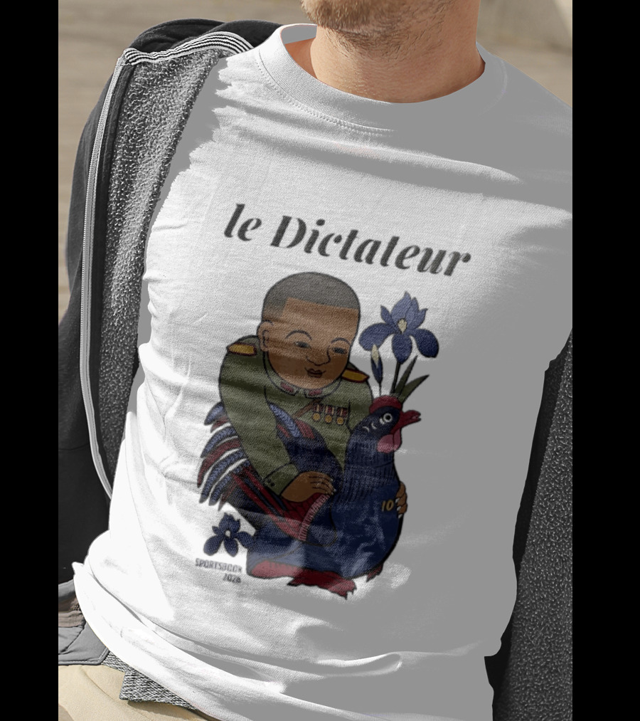 Le Dictateur Sportsbook 2026 Military Officer Cartoon French Rooster Iris Flowers T-Shirt