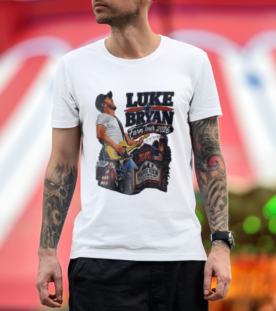 Luke Bryan Farm Tour 2026 Prairie View Farms Brookston IN Pickup Truck Barn Scene T-Shirt