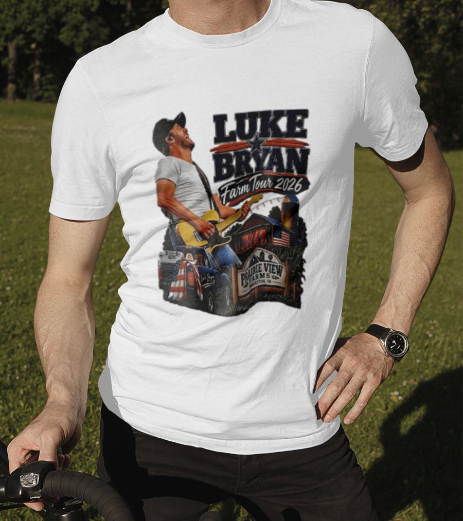 Luke Bryan Farm Tour 2026 Prairie View Farms Brookston IN Pickup Truck Barn Scene T-Shirt