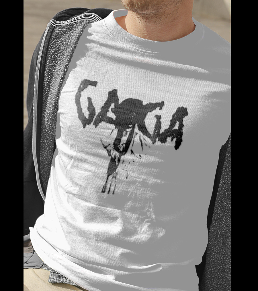 Gaga Halftone Wide Brimmed Hat Dripping Font Bootleg T-Shirt