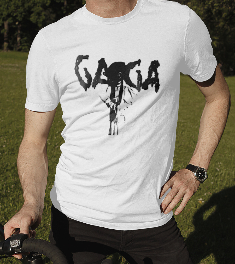 Gaga Halftone Wide Brimmed Hat Dripping Font Bootleg T-Shirt