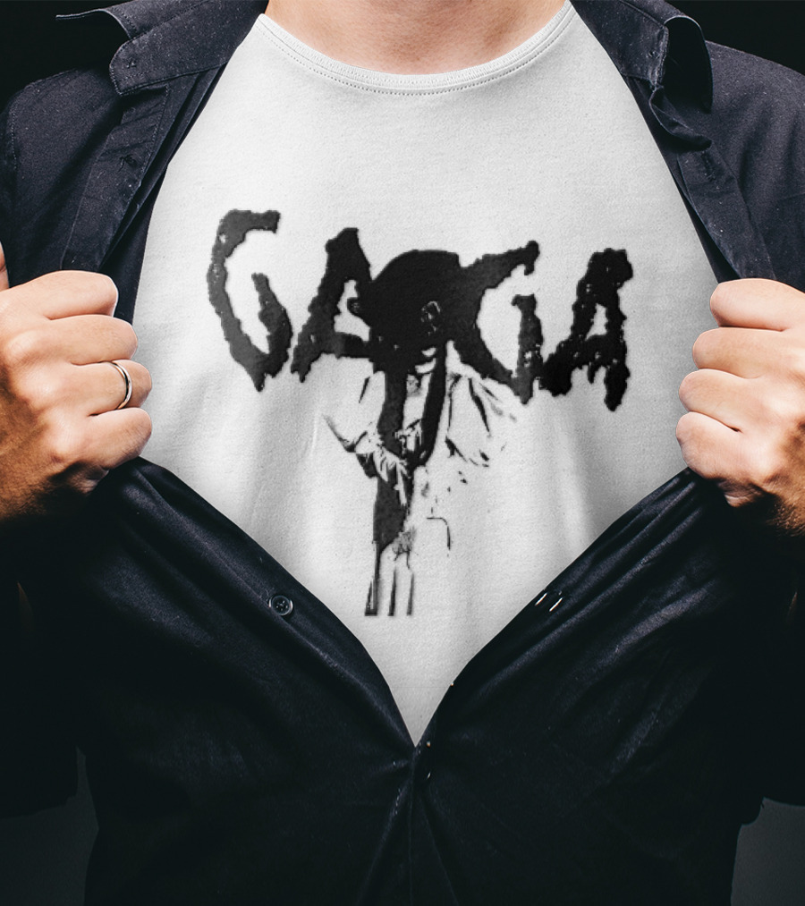 Gaga Halftone Wide Brimmed Hat Dripping Font Bootleg T-Shirt