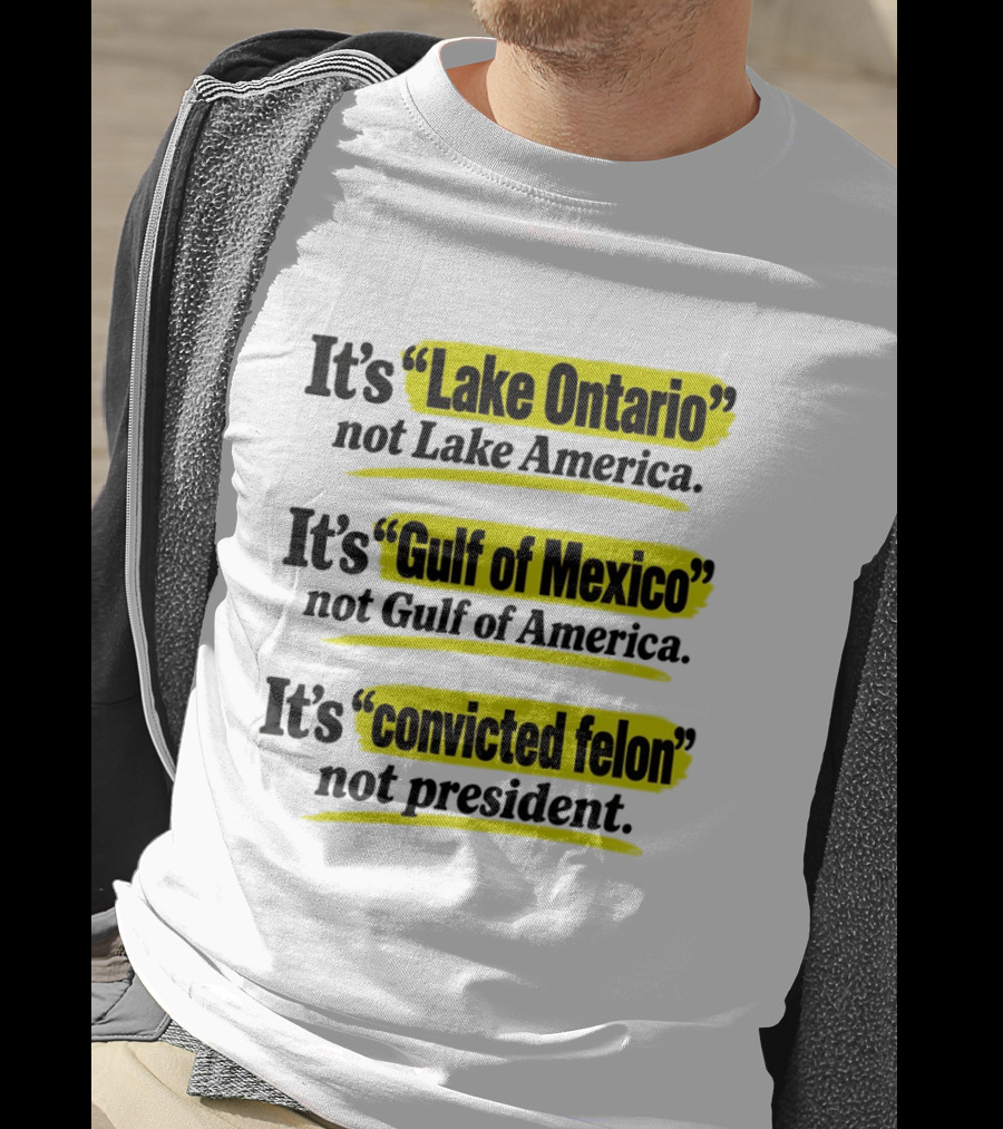 It's Lake Ontario Not Lake America Gulf Of Mexico Not Gulf Of America Convicted Felon Not President T-Shirt