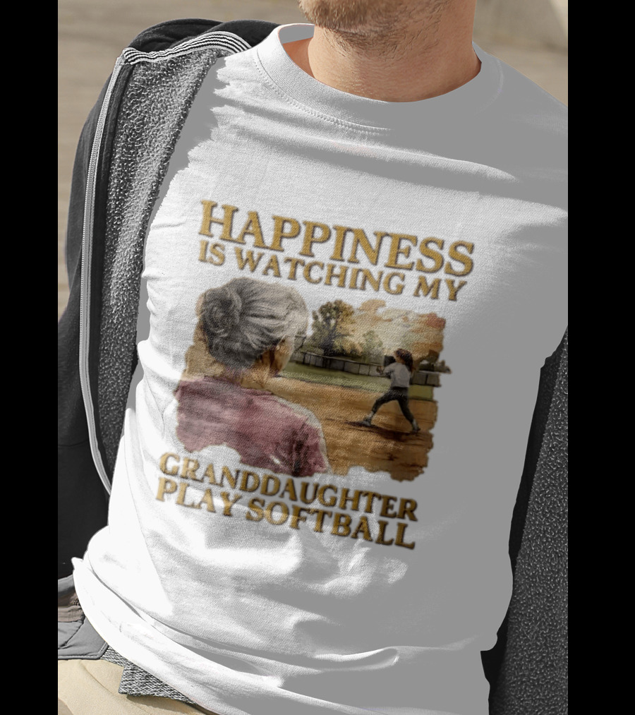 Happiness Is Ing My Granddaughter Play Softball Grandmother Back View Girl Field Sunset T-Shirt