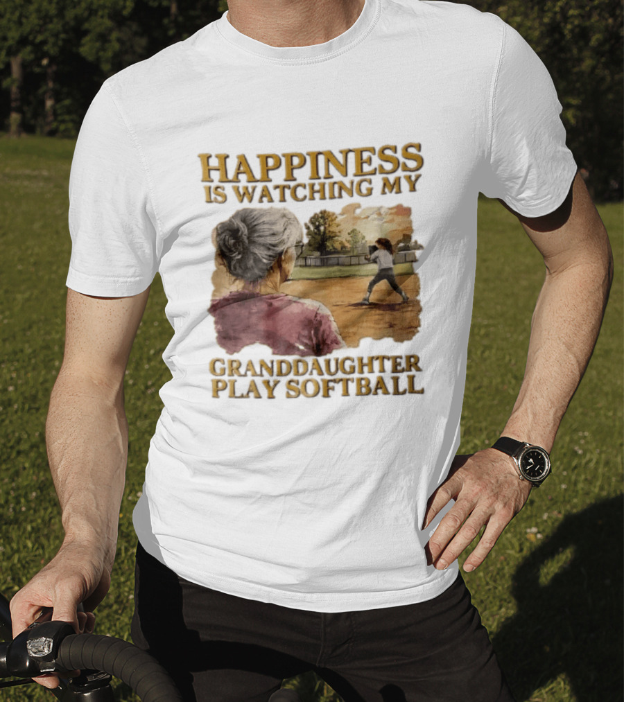 Happiness Is Ing My Granddaughter Play Softball Grandmother Back View Girl Field Sunset T-Shirt
