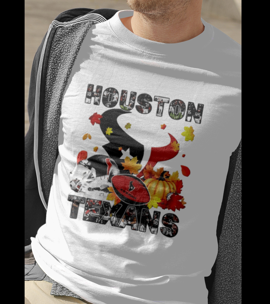 Houston Texans Football Autumn Fall Pumpkin Helmet Leaves 2026 Halloween T-Shirt