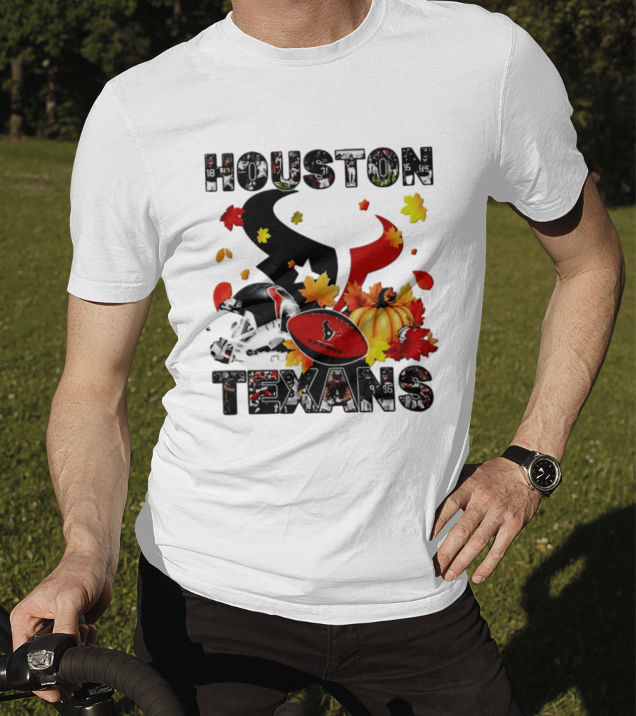Houston Texans Football Autumn Fall Pumpkin Helmet Leaves 2026 Halloween T-Shirt