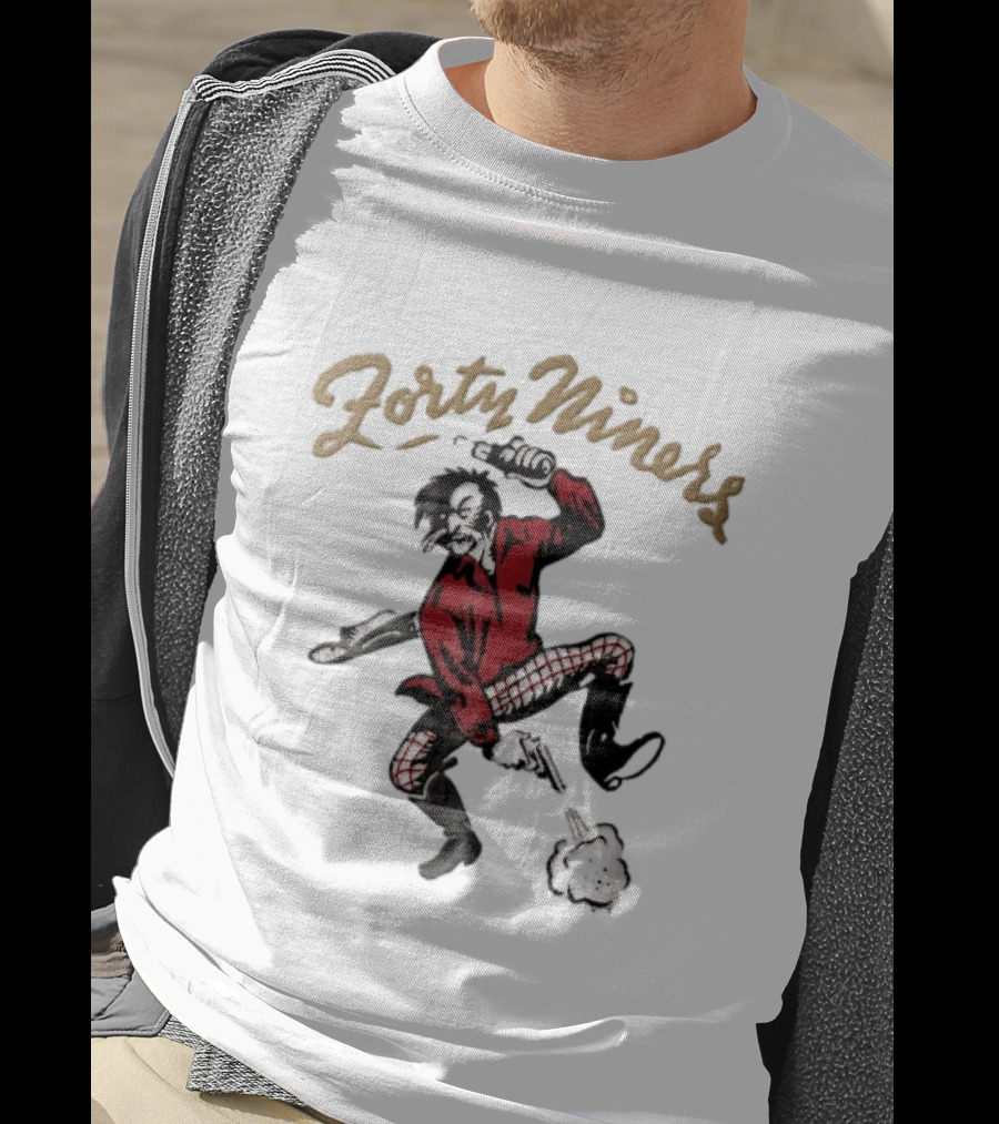 San Francisco 49ers Forty Niners Cartoon Gold Rush Miner Shooting Pistol Vintage Football T-Shirt
