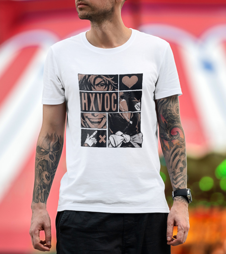 Hxvoc Halftone Manga Vampire Comic Panels Fangs Heart Bow T-Shirt