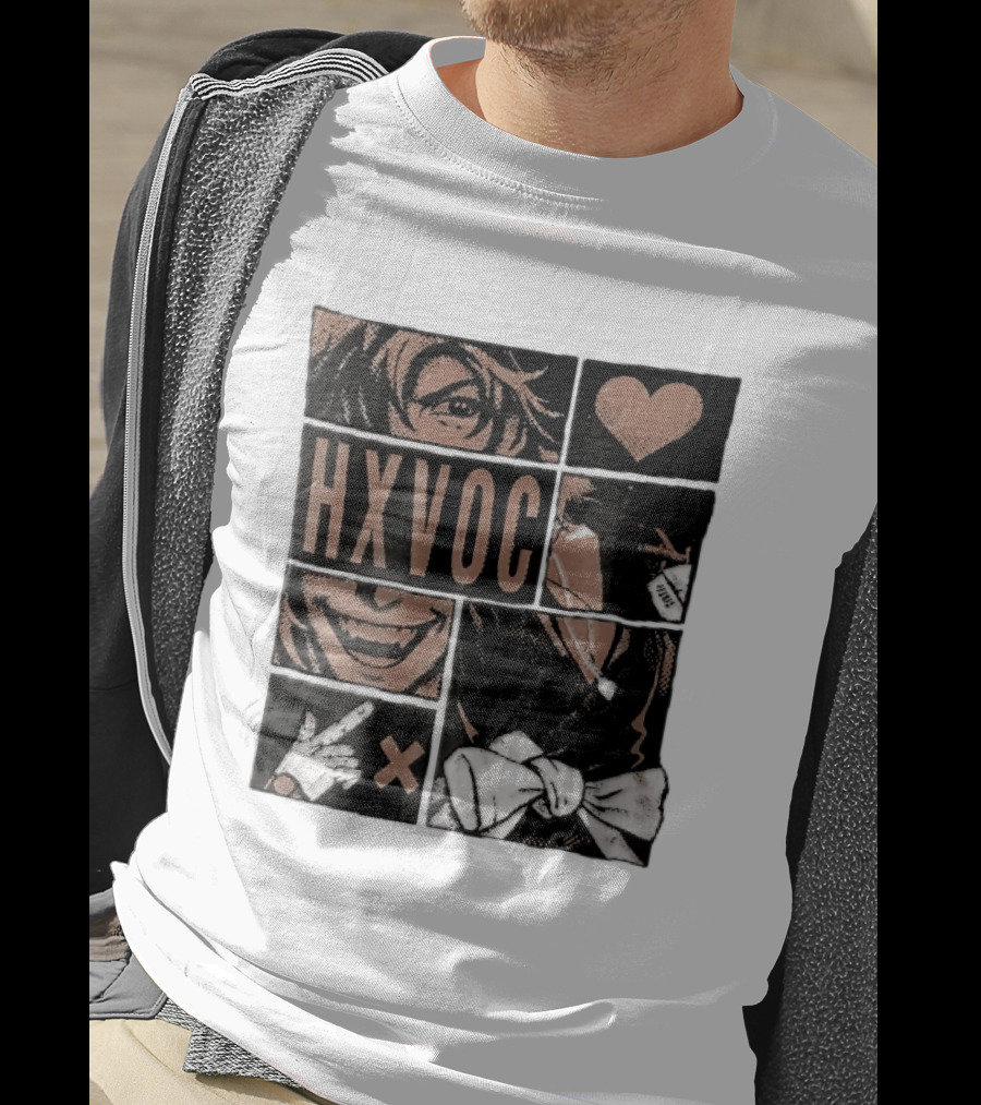 Hxvoc Halftone Manga Vampire Comic Panels Fangs Heart Bow T-Shirt