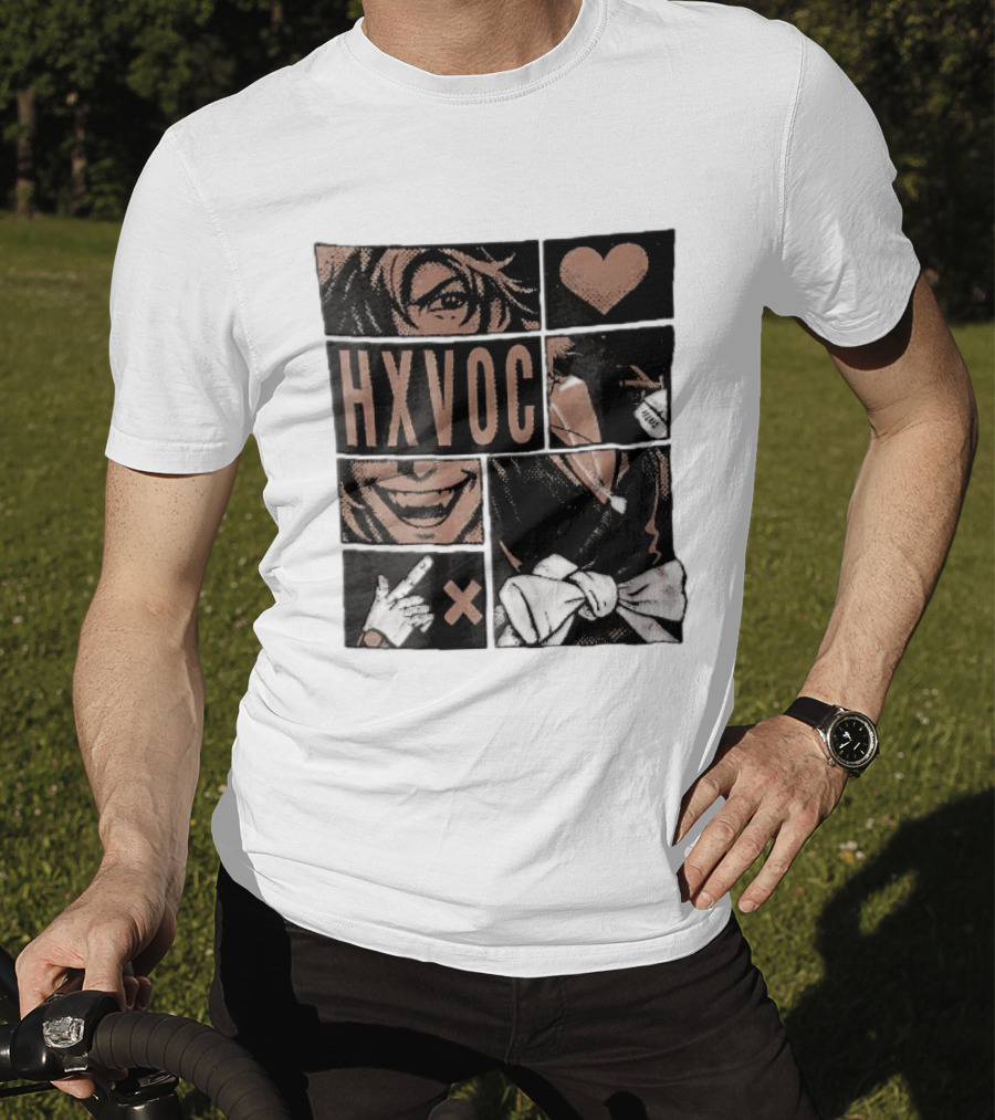 Hxvoc Halftone Manga Vampire Comic Panels Fangs Heart Bow T-Shirt