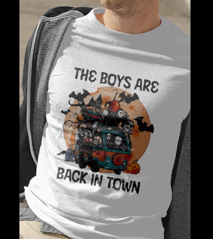 The Boys Are Back In Town Horror Characters Halloween Van Scene T-Shirt