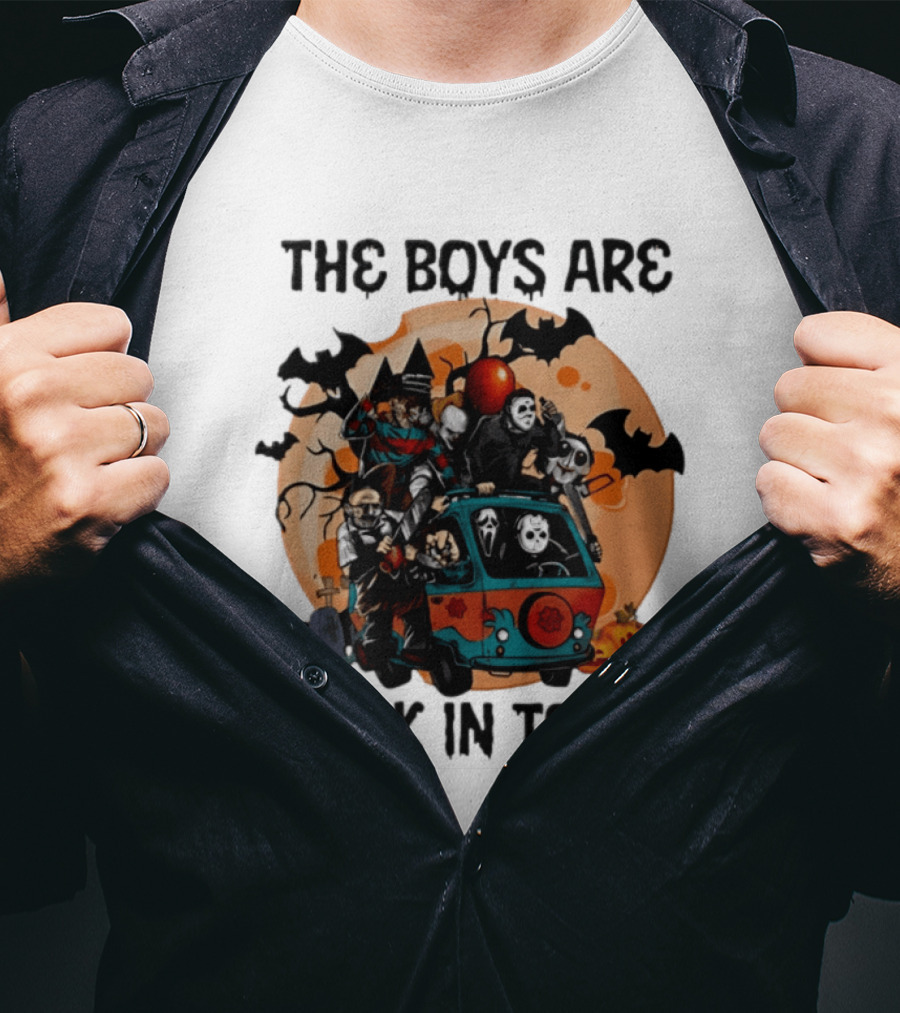 The Boys Are Back In Town Horror Characters Halloween Van Scene T-Shirt