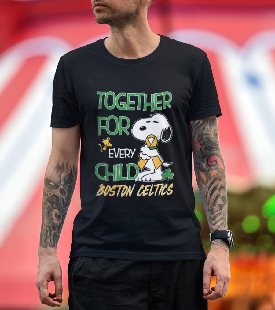 Boston Celtics Together Cartoon Dog Bird Awareness Ribbon Shamrock T-Shirt