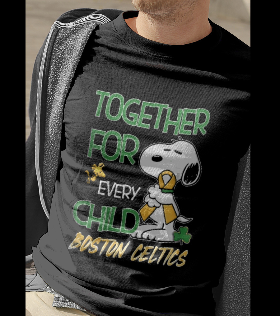 Boston Celtics Together Cartoon Dog Bird Awareness Ribbon Shamrock T-Shirt