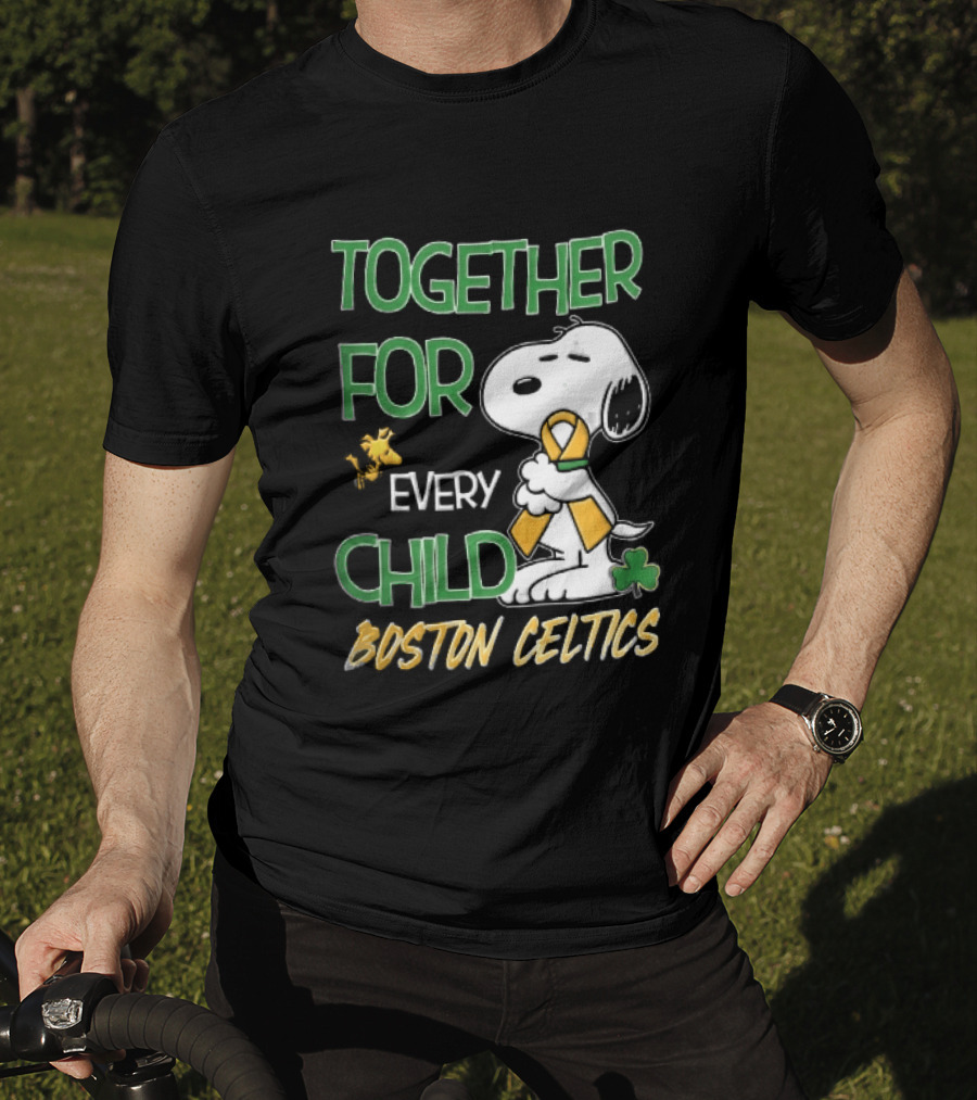 Boston Celtics Together Cartoon Dog Bird Awareness Ribbon Shamrock T-Shirt