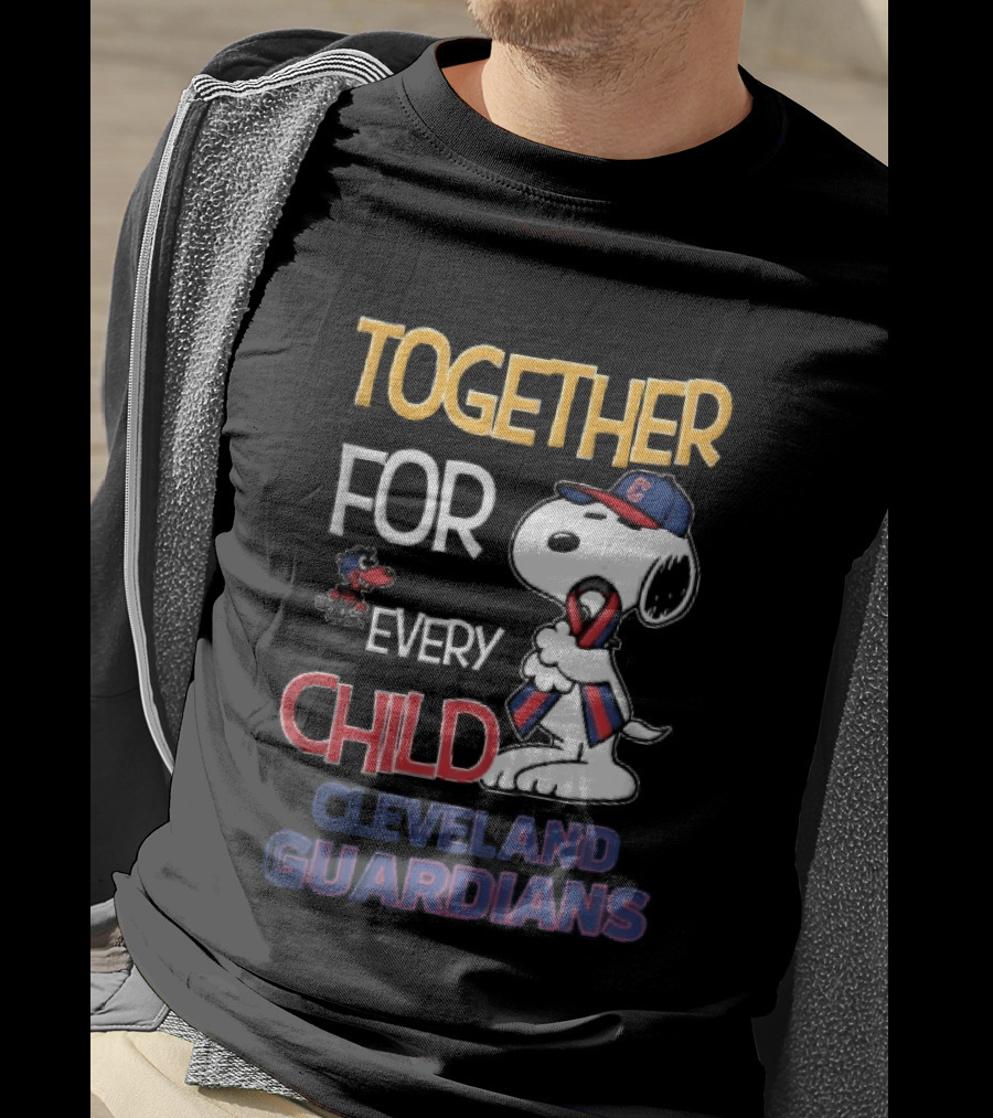 Cleveland Guardians Together For Every Child Snoopy Awareness Ribbon MLB T-Shirt