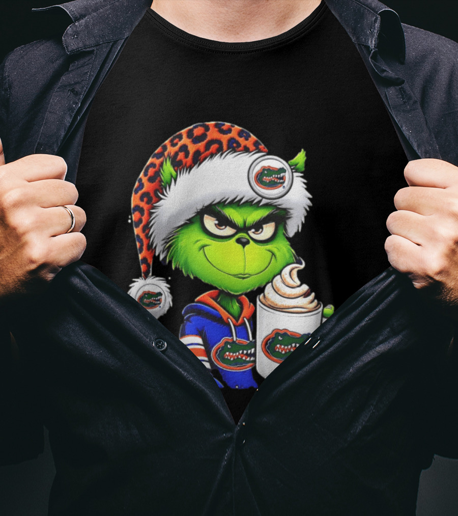Holiday 2026 Grinch In Florida Gators With Festive And Santa Hat T-Shirt