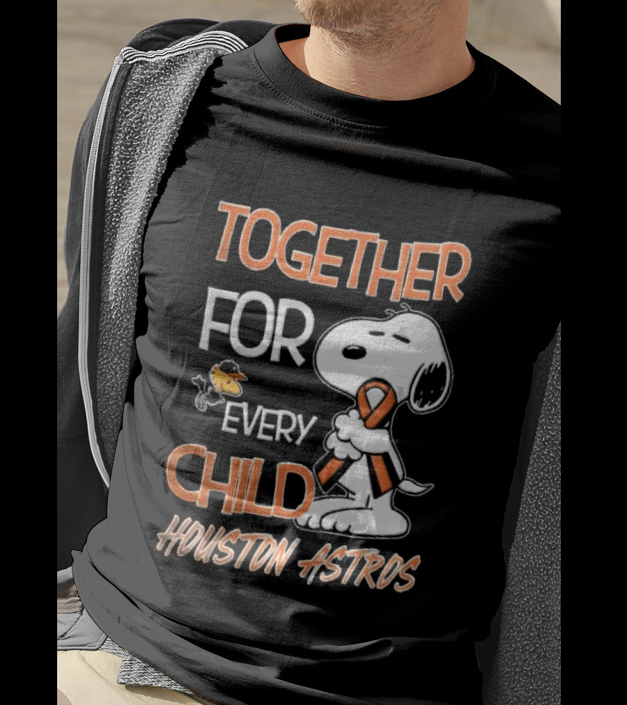 Together For Every Child Houston Astros Snoopy Woodstock Orange Ribbon MLB T-Shirt
