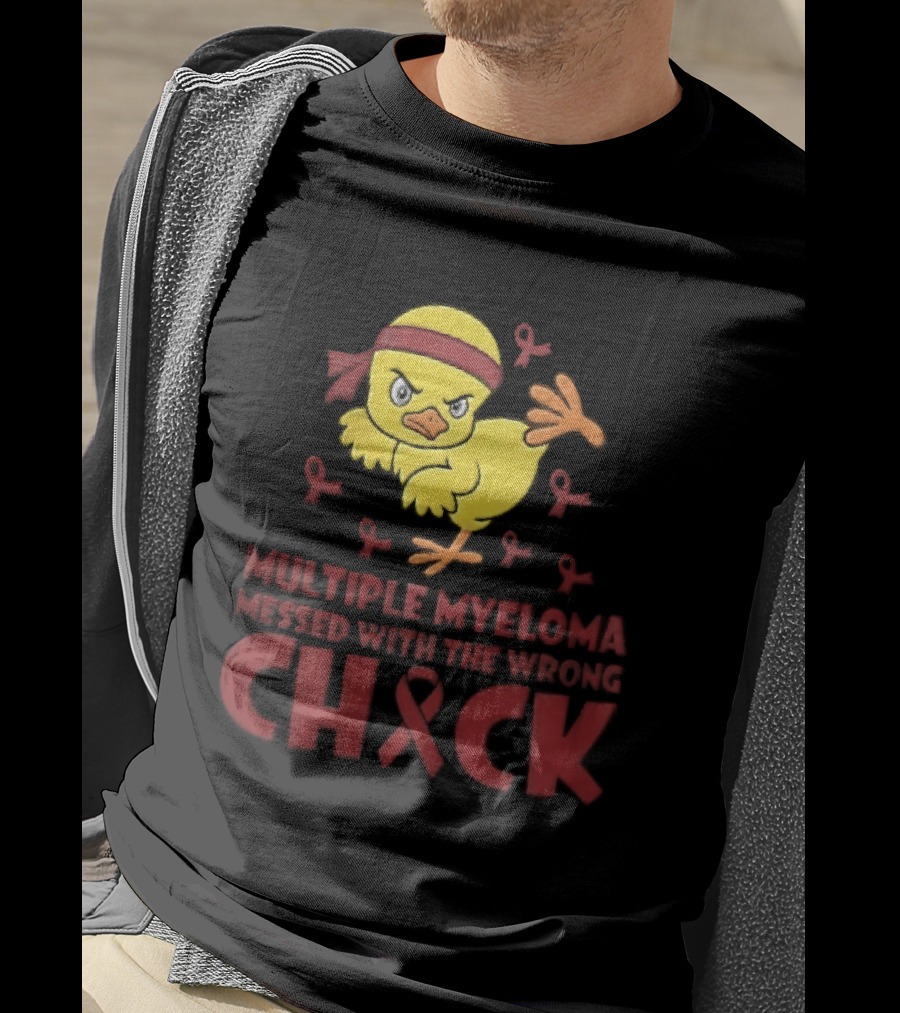 Multiple Myeloma Messed With The Wrong Chick Angry Yellow Bird Red Awareness Ribbons T-Shirt