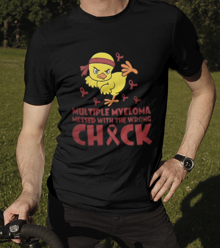 Multiple Myeloma Messed With The Wrong Chick Angry Yellow Bird Red Awareness Ribbons T-Shirt