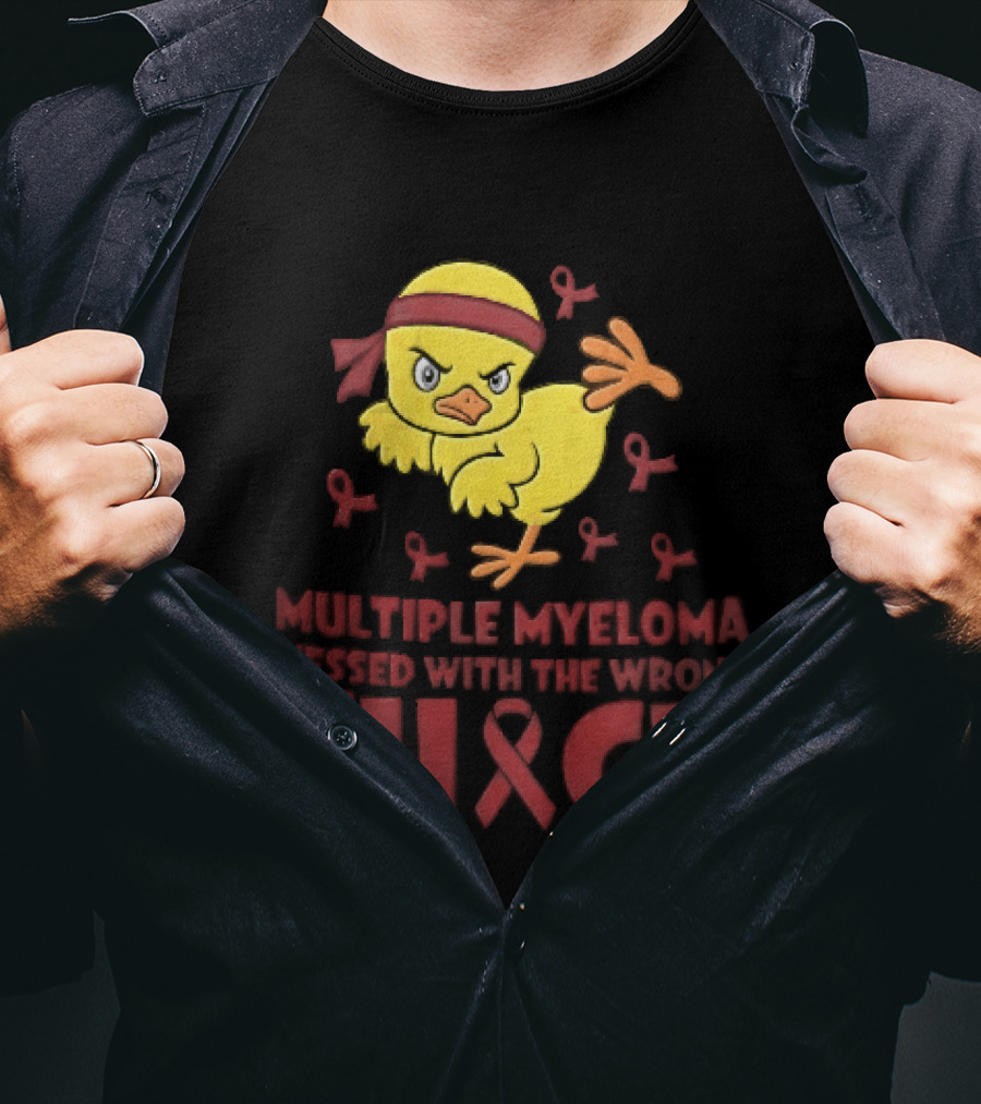 Multiple Myeloma Messed With The Wrong Chick Angry Yellow Bird Red Awareness Ribbons T-Shirt