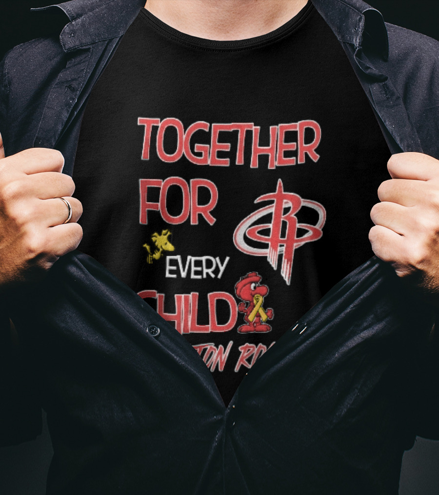 Houston Rockets Together For Every Child Cartoon Woodstock Gold Ribbon T-Shirt