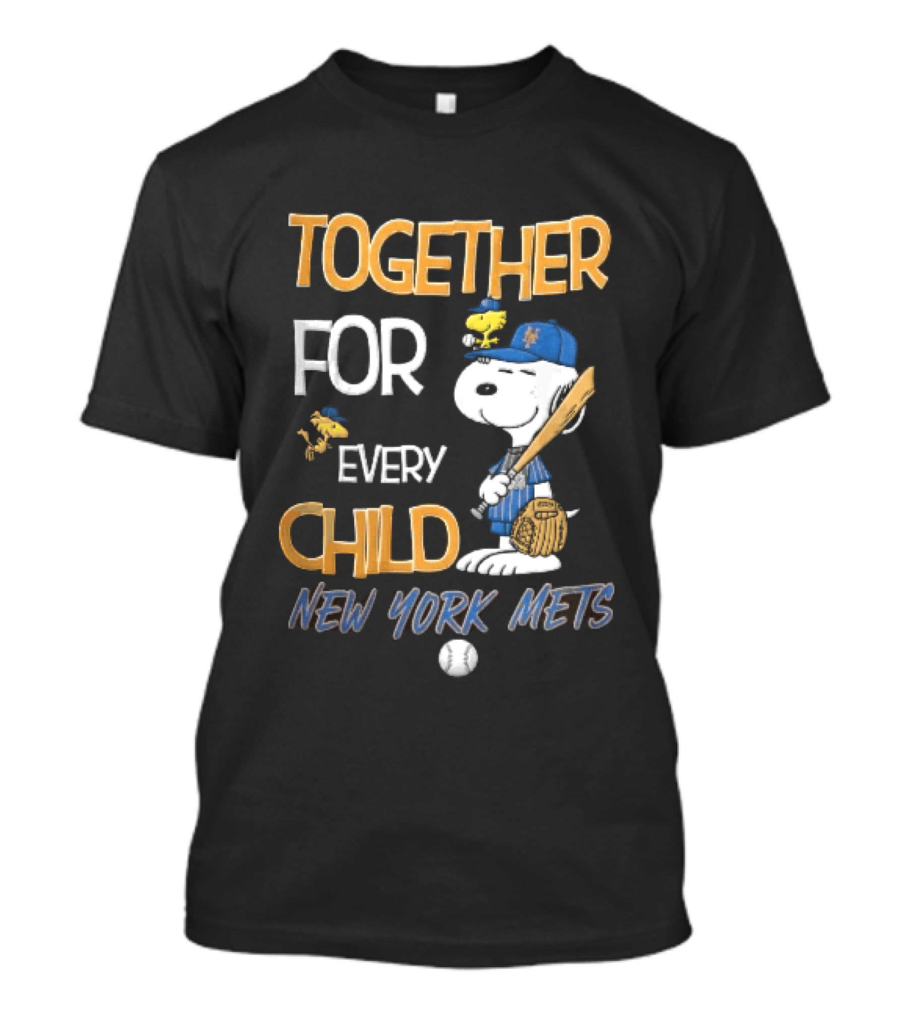 Together For Every Child New York Mets Snoopy Woodstock Baseball Bat Glove T-Shirt