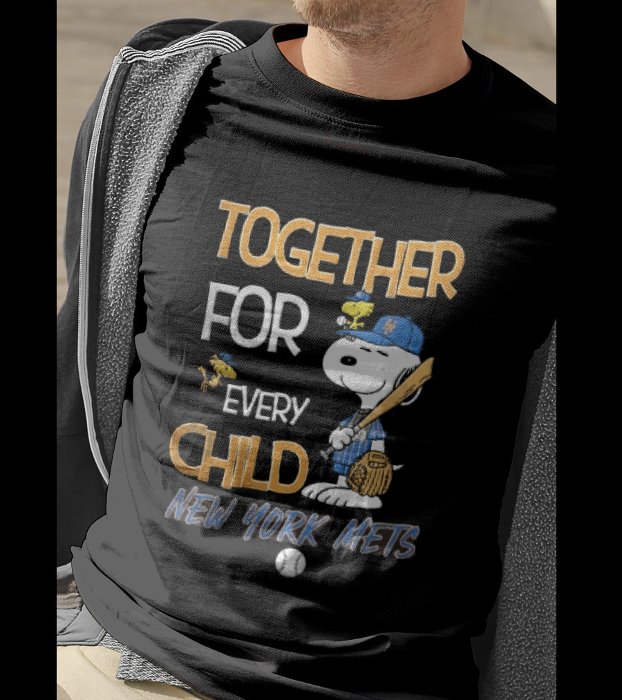 Together For Every Child New York Mets Snoopy Woodstock Baseball Bat Glove T-Shirt