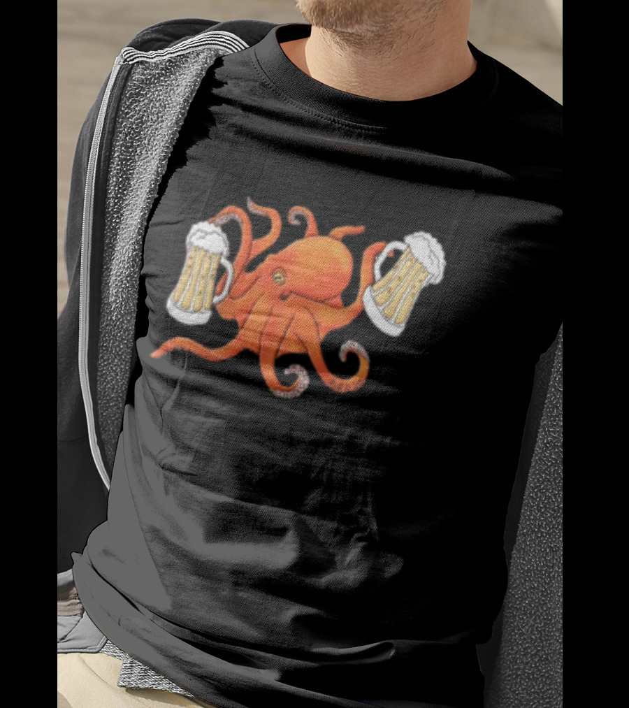 Octopus Holding Beers Meme Dual S Celebration T-Shirt