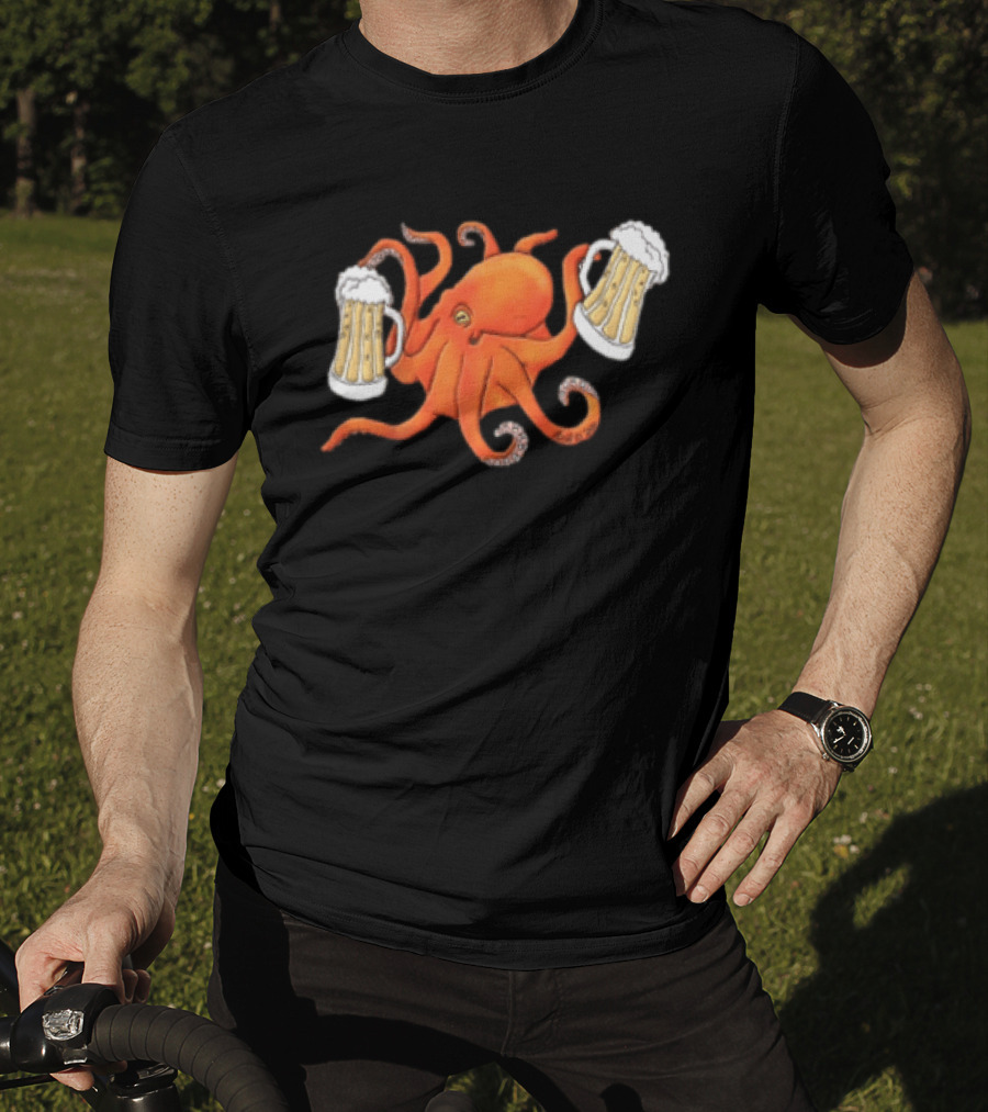 Octopus Holding Beers Meme Dual S Celebration T-Shirt