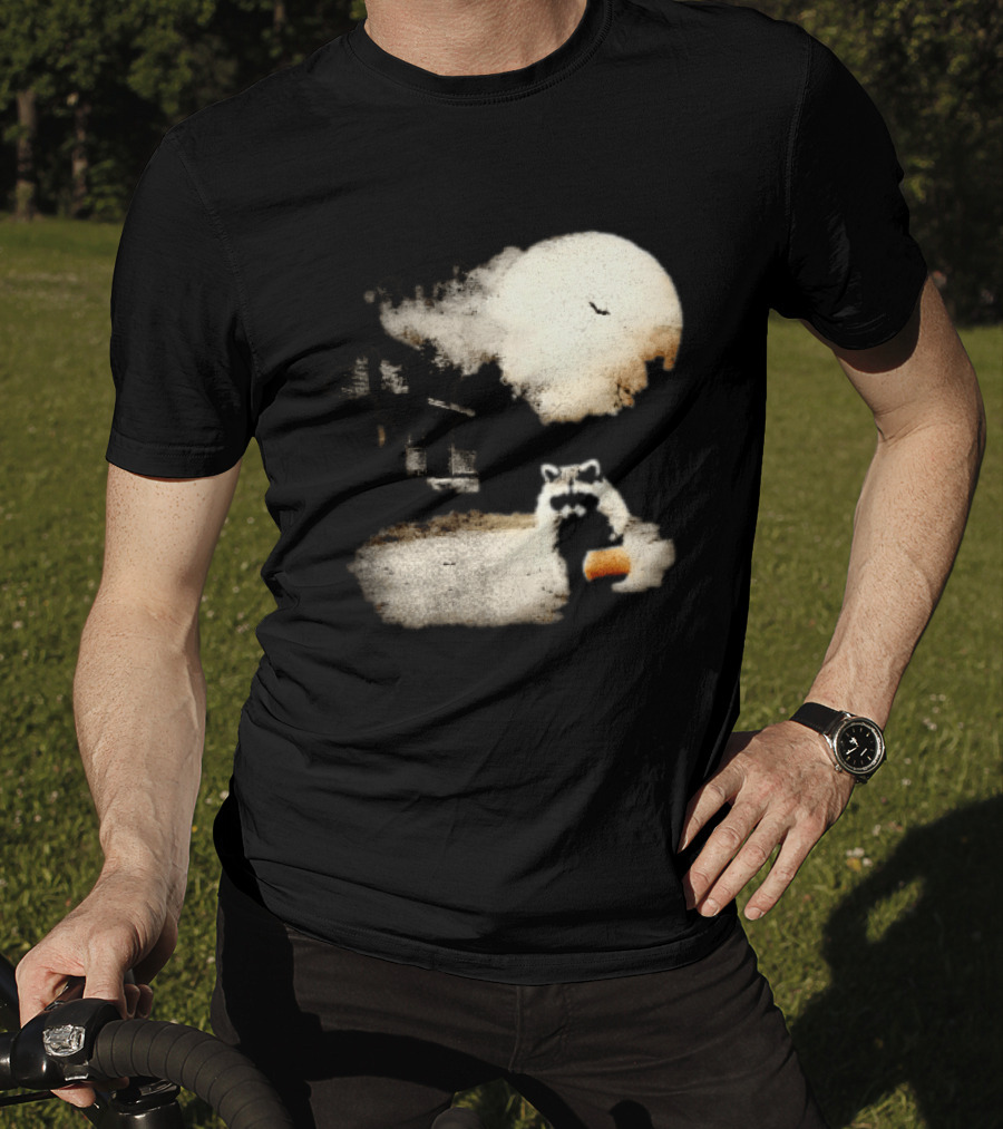Halloween Spooky Pumpkin Raccoon Full Moon Scene T-Shirt