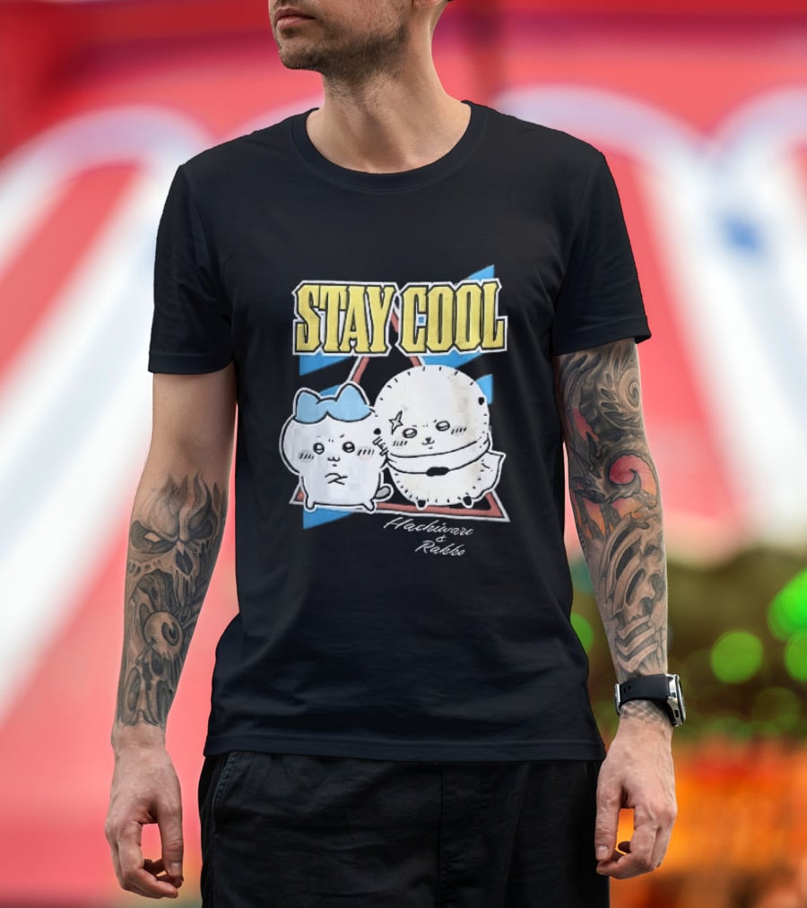 Stay Cool Hachiware And Rakko Distressed Cartoon Anime Characters T-Shirt