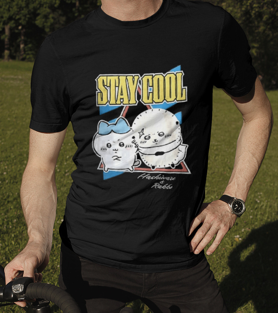 Stay Cool Hachiware And Rakko Distressed Cartoon Anime Characters T-Shirt