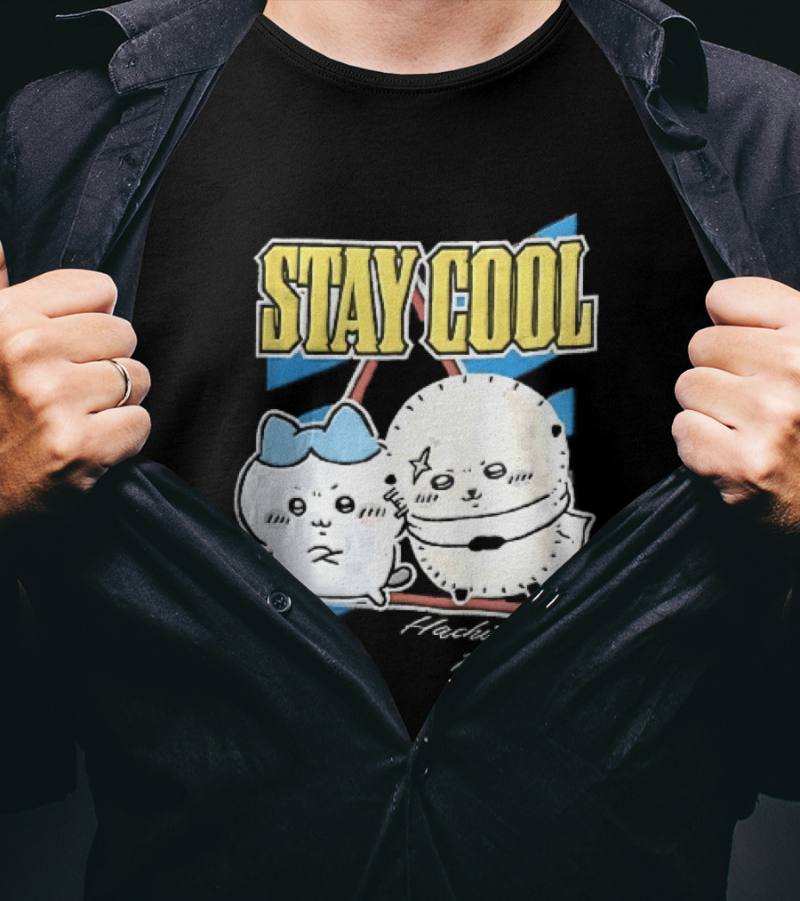 Stay Cool Hachiware And Rakko Distressed Cartoon Anime Characters T-Shirt