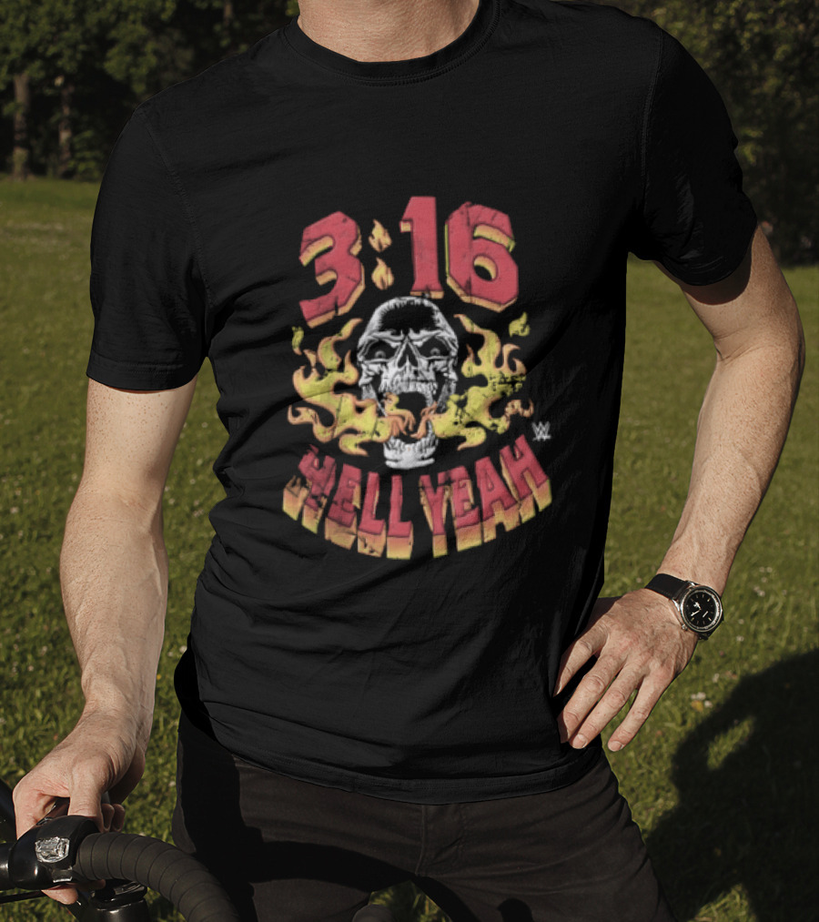 Steve Austin Stone Cold 3 16 Skull Flaming Hell Yeah WWE T-Shirt